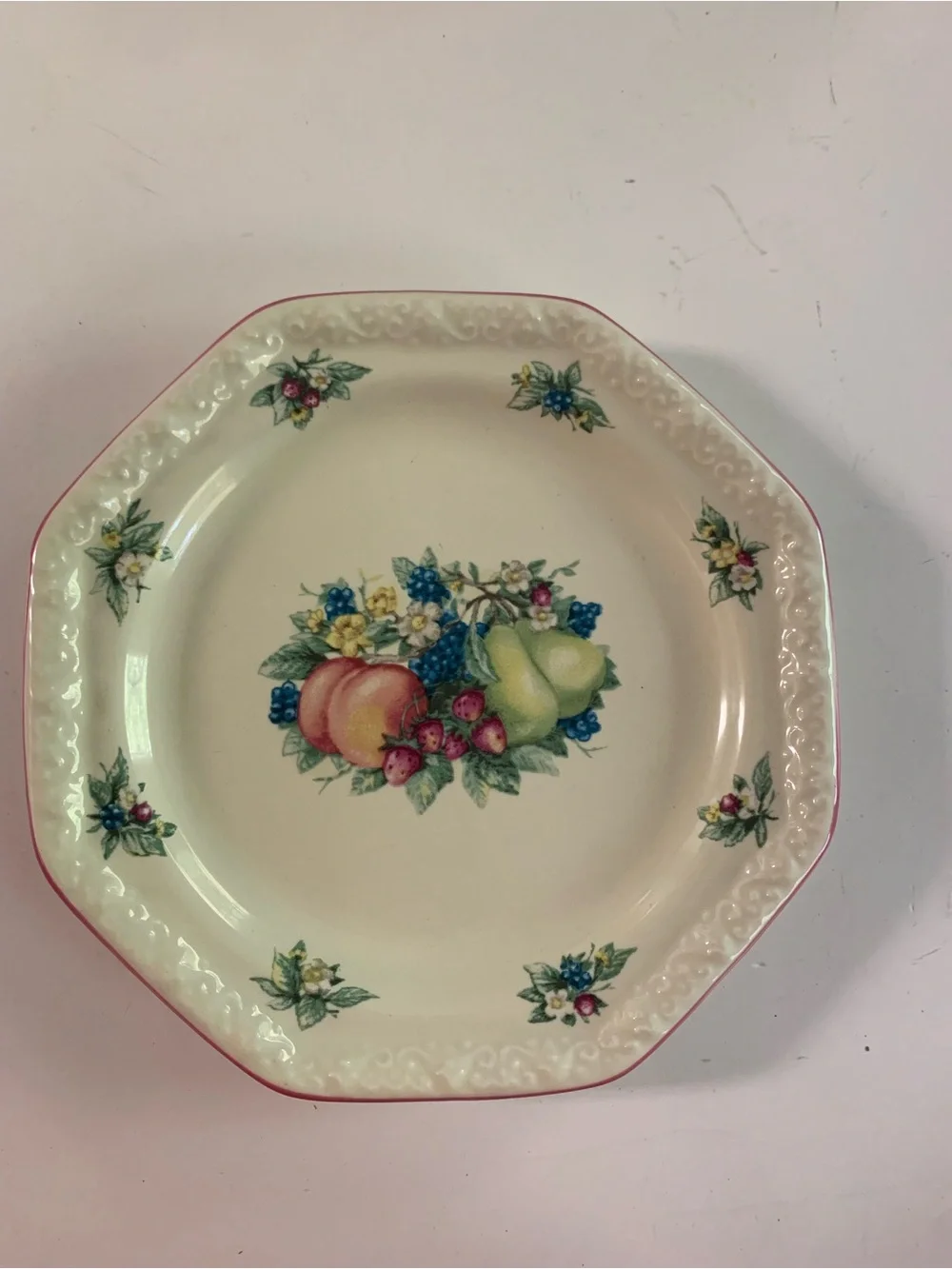 Three Avon Sweet Country Harvest Cream Ceramic Dish with Pink Trim